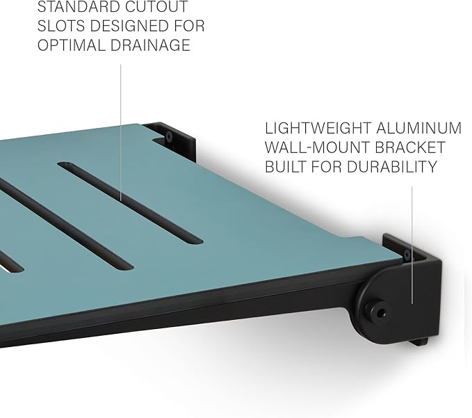 18 inch Silhouette Slimline Folding Wall Mount Shower Bench Seat, Teal Seat - Image 6