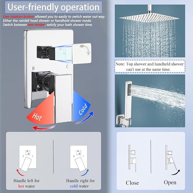 16 Inch Polished Chrome Ceiling Mount Shower System Bathroom Luxury Rain Mixer - Image 6