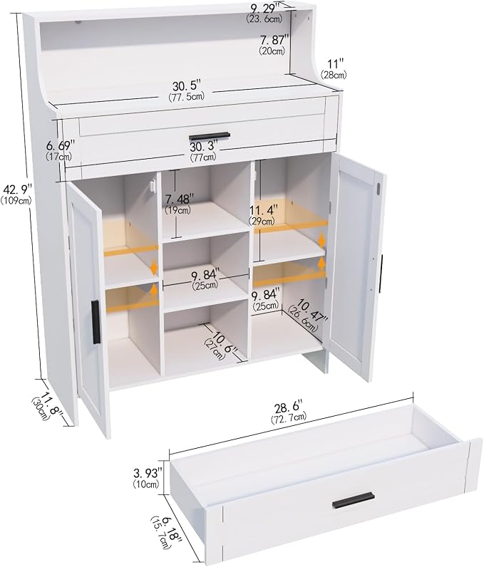 Storage Cabinet with Doors and Drawers, Kitchen Storage Cabinet with 1 Large - Image 3