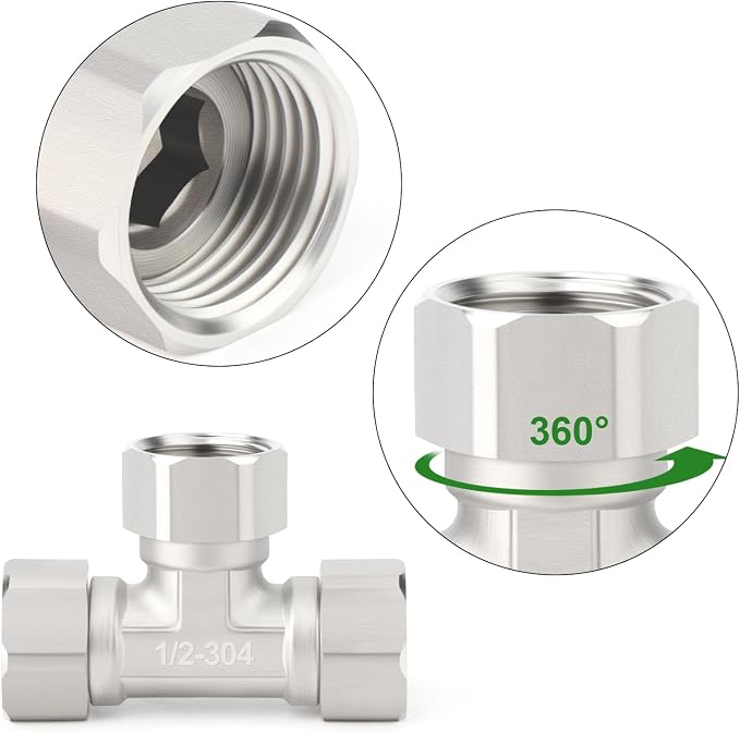 TAISHER 2PCS 304 Stainless Steel 3 Way 3 Ends Flexible Movable Tee Connector - Image 4