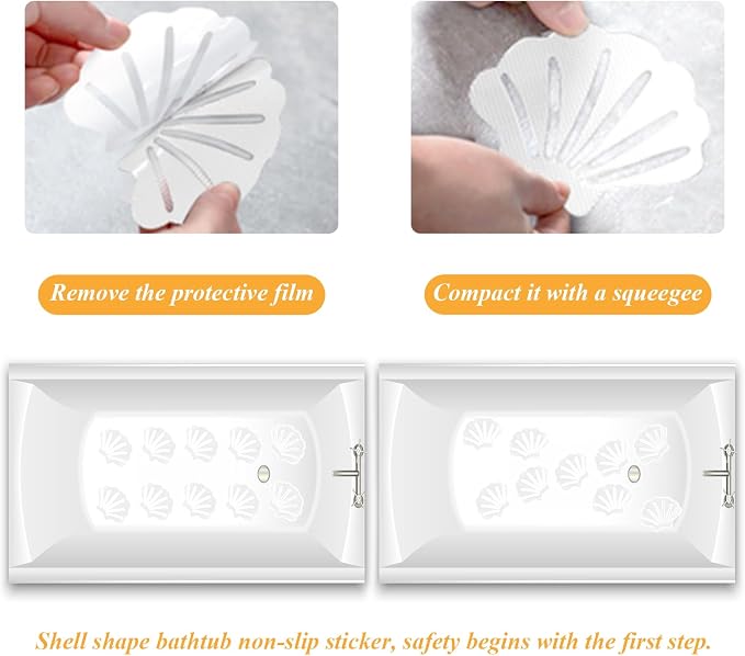 12 Pcs Non Slip Bathtub Stickers White Adhesive Decals Sea Shell Shape Shower - Image 7