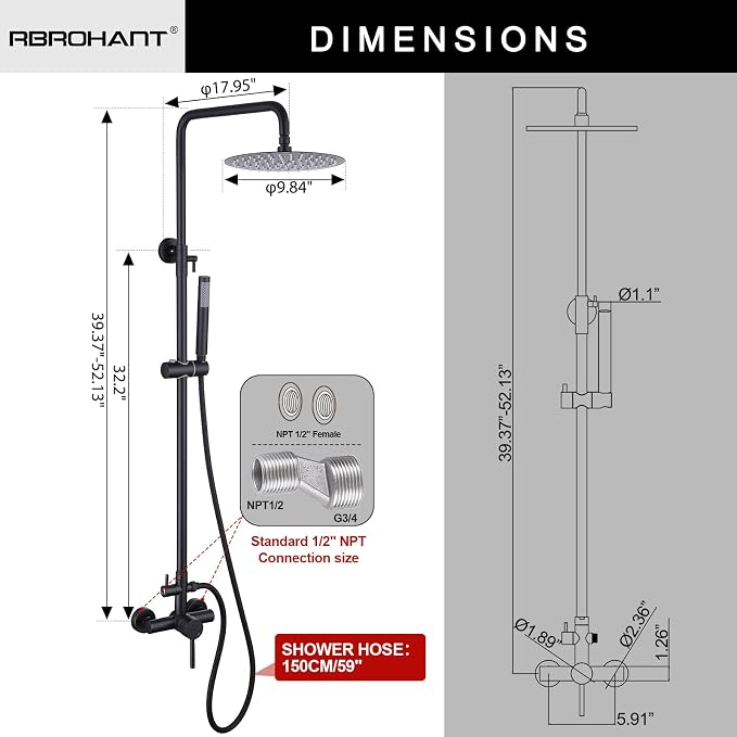 RBROHANT Outdoor Shower, Wall Mount Outdoor Shower Kit, Outside Shower Faucet - Image 6