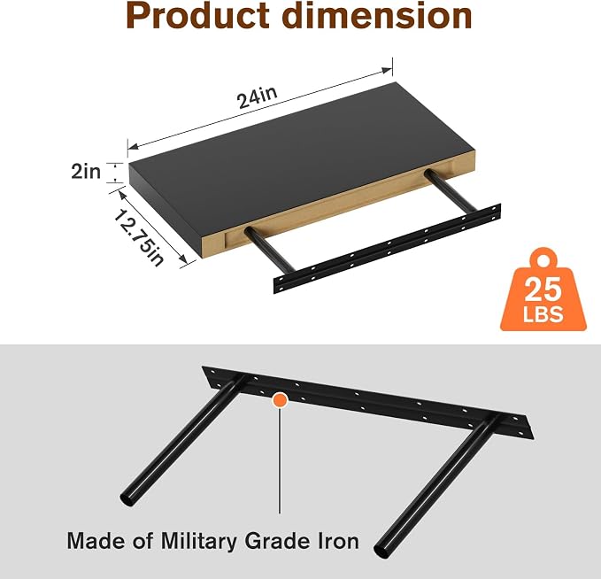 Floating Shelf, 24 in W x 12.75 in D x 2 in H Wooden Floating Wall Shelf - Image 3