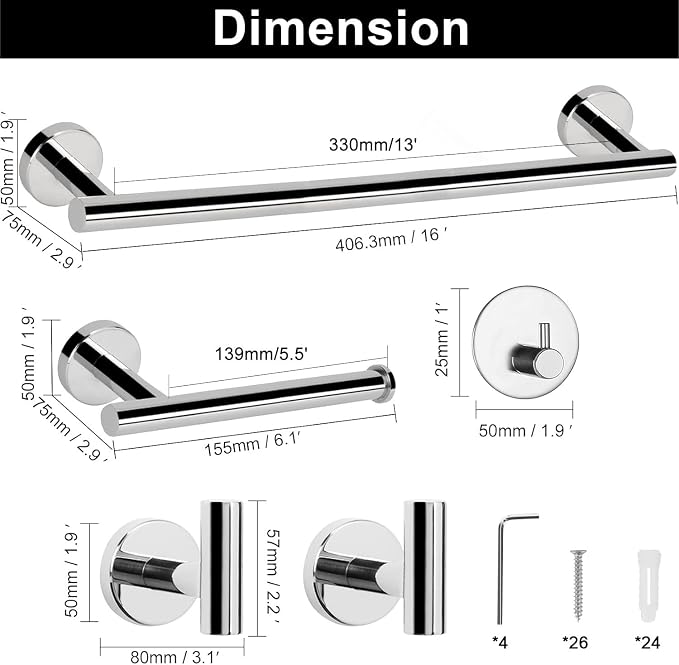 NearMoon Bathroom Hardware Set SUS 304 Thicken Stainless Steel-Towel Bar Set - Image 4