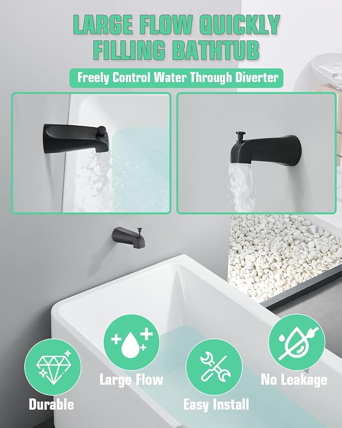 Tub Spout with Diverter, Slip On Bathtub Spout Fits 1/2'' Copper Tube, Bathroom - Image 2