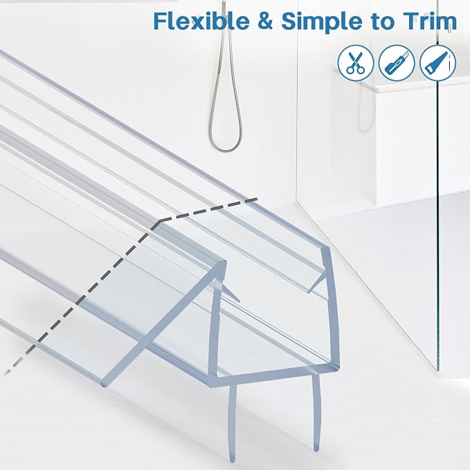 Shower Door Bottom Seal Strip, Ultra Clear PVC, Fits 12mm Thick Glass, Prevents - Image 6