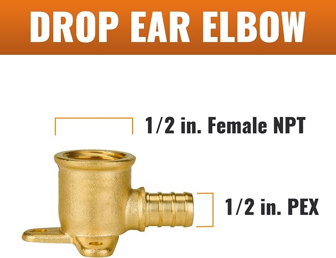 SUNGATOR 8-Pack Pex Drop Ear Elbow 1/2", No Lead Brass Fittings, UPC Certified - Image 3