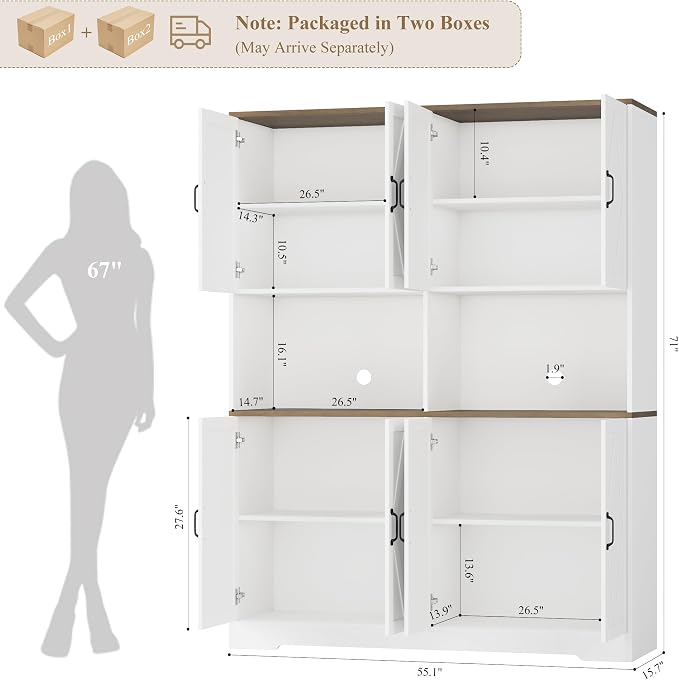 HOSTACK 71" Tall Pantry Cabinet, Large Kitchen Hutch - Image 3