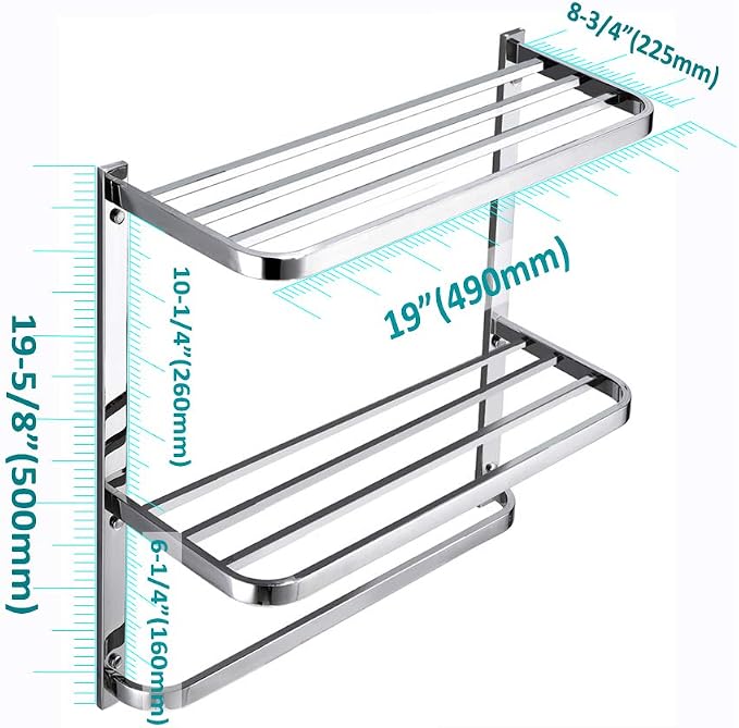 3-Tier Bathroom Shelf with Towel Bars, Stainless Steel Wall Mounting Rack - Image 3