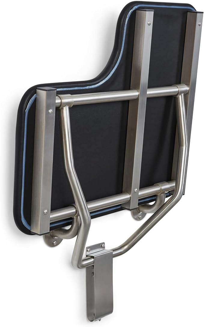 28" x 22.5" Black Padded Cushion Wall Mount Folding Right-Handed Transfer Bench - Image 6