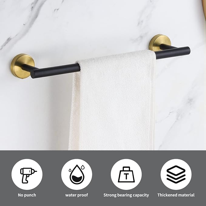 5 Pieces Bathroom Hardware Set Black Gold, Towel Rack Including 2pcs 16 inch - Image 7