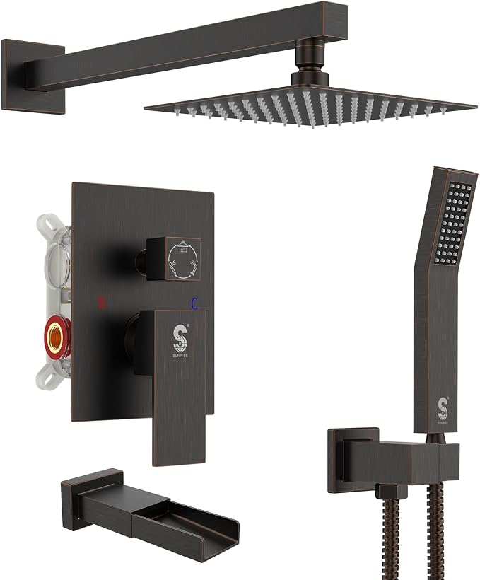 SR SUN RISE 8 Inches All Metal Bathtub Faucet Set Shower System by SRSUNRISE