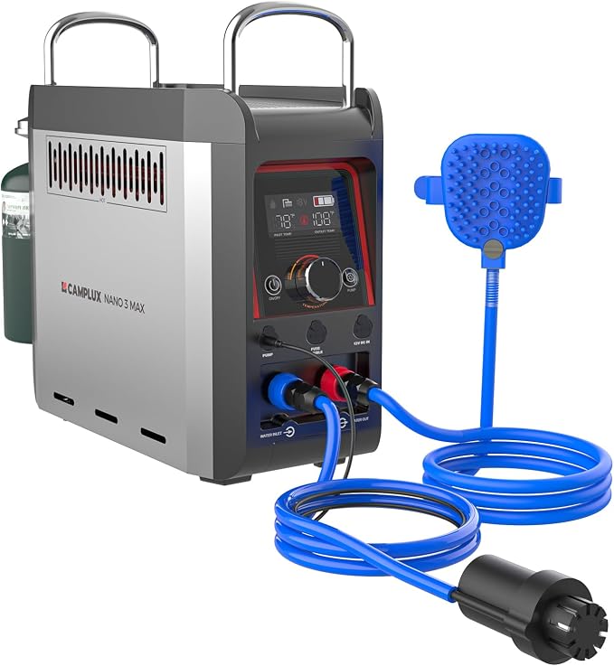 CAMPLUX Nano 3 Max, Portable Propane Water Heater & Shower Pump, Rechargeable by CAMPLUX
