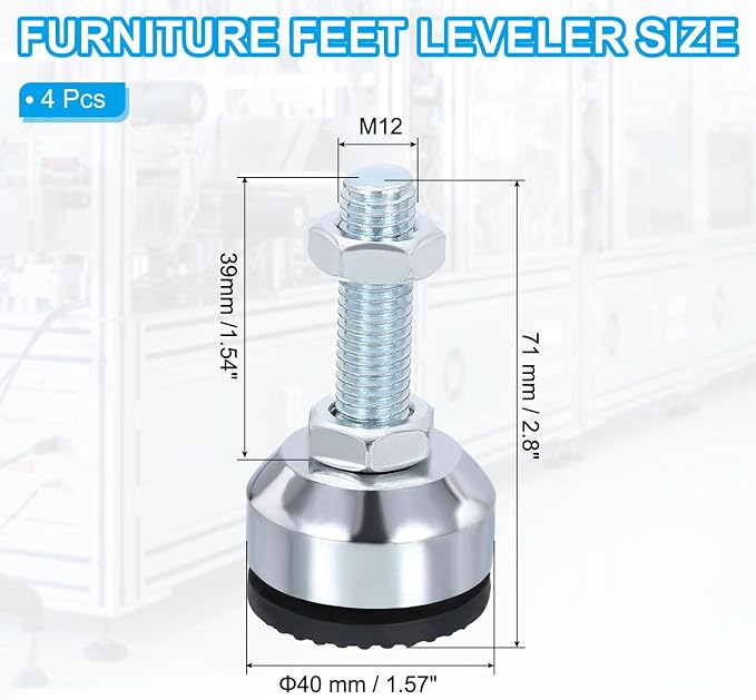 PATIKIL Furniture Leveling Feet 2.8" Dia Base M12 Thread - Image 2