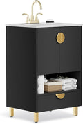 phiestina Fully Assembled Black 24 Inch Solid Wood Bathroom Vanity by Phiestina