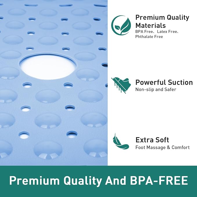 Large Light Blue Square Shower Mat Non Slip 27 x 27 Inch, Soft Bath Mat Tub Mat - Image 6