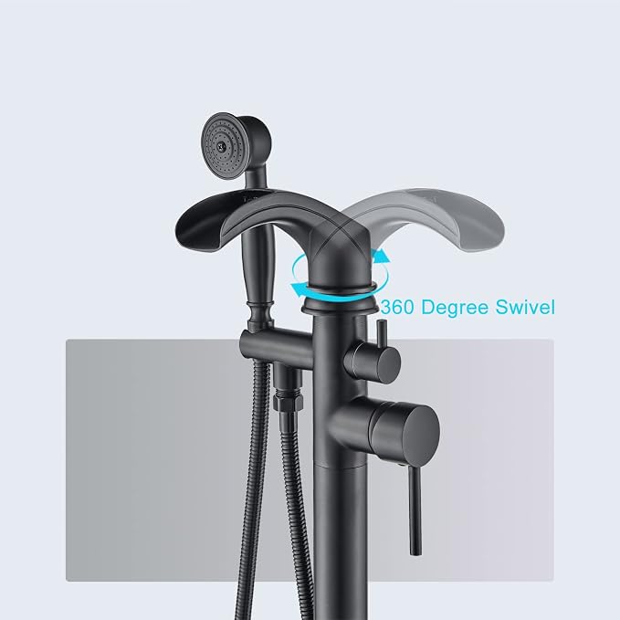Senlesen Matte Black Bathroom Single Handle Freestanding Bathtub Faucet Floor - Image 2