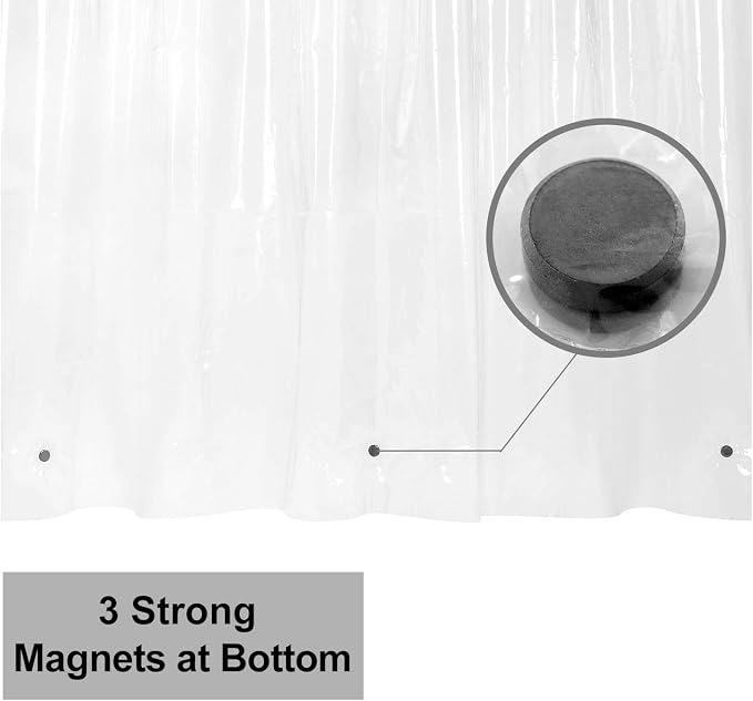 54x78 Inch Stall Shower Curtain/Liner 8G Heavy Duty Clear PEVA, 3 Bottom Magnets - Image 2