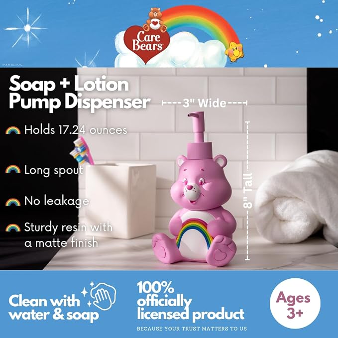 Care Bears Cheer Bear Soap/Lotion/Hand Sanitizer Resin Pump Dispenser, 10.36 - Image 2
