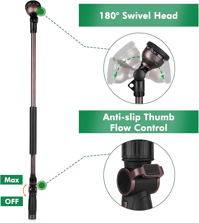 RESTMO 36”Long Watering Wand, 180° Swivel Head Metal Garden Hose Wand - Image 4