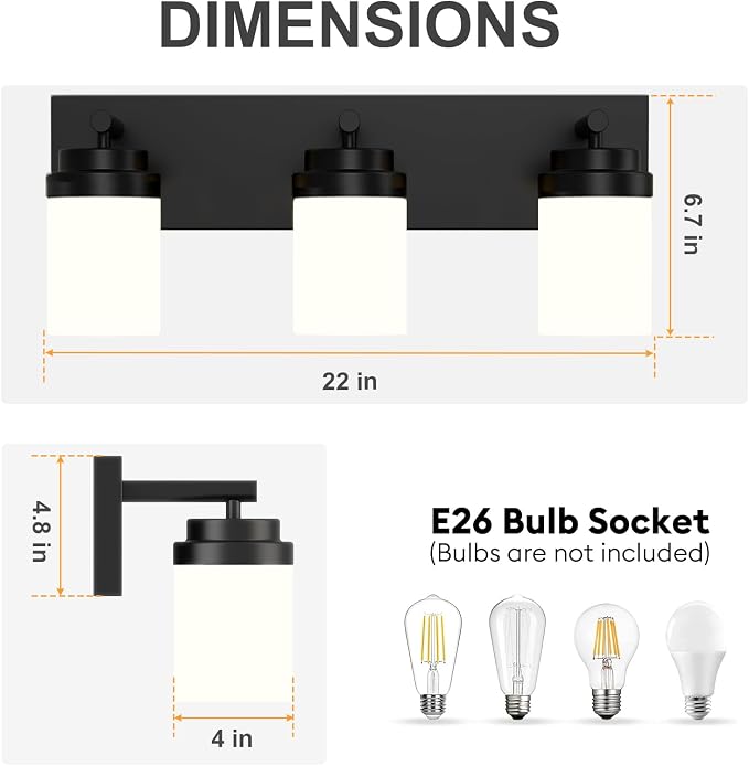 IZORRO Bathroom Vanity Light Fixture, 3-Light 22 Inch Matte Black Bathroom - Image 3