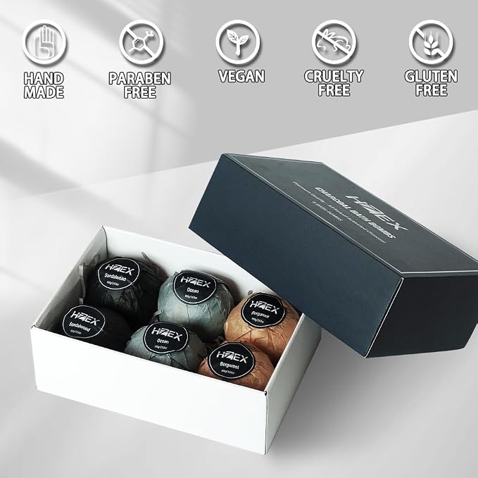 Charcoal Bath Bombs Gift Set – 6 Piece Natural Spa Fizzies - Image 4