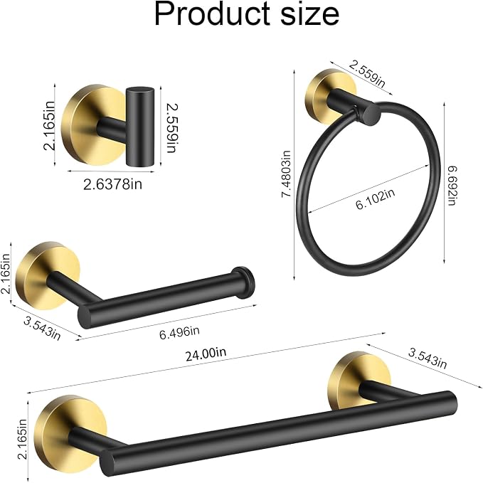 Bathroom Hardware Set 24 Inch, Toilet Paper Holders, Towel Rings, Robe Towel - Image 3