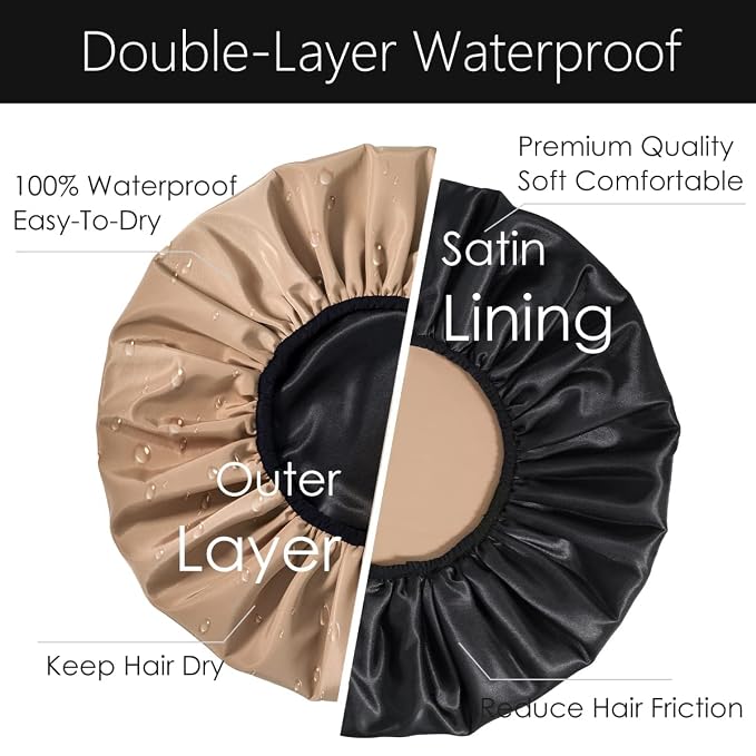 Auban Extra Large Shower Cap for Braids, Double-Layer Waterproof Reusable Satin - Image 5