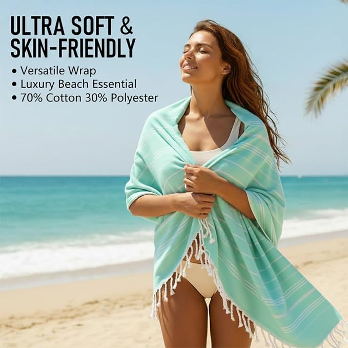 4 Pack Cotton Turkish Beach Towel Lightweight Thin Travel Vacation Essentials - Image 2