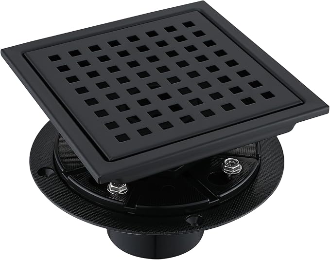 6 Inch Square Shower Floor Drain, Stainless Steel Black Shower Drain Kit by TRJIKAG