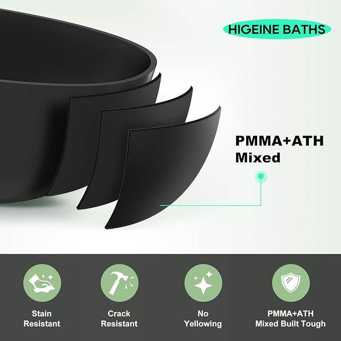 63" Premium Solid Surface Freestanding Bathtub, Contemporary Design Stand Alone - Image 7