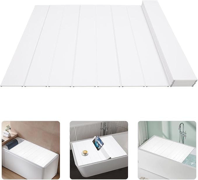 Bathtub Tray 59" x 27.5" Foldable Bathtub Cover Adjustable PVC Shutter Bath Lid - Image 3
