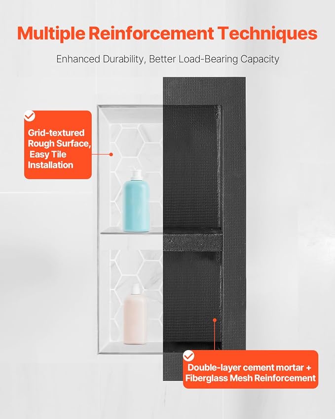 VEVOR Shower Niche, 16 x 32 inch + 16 x 32 inch Recessed Wall Niche - Image 6