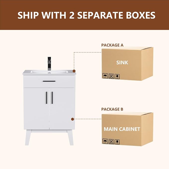 24" Bathroom Vanity with Sink, Vanity Combo with Two Soft Close Cabinet Doors - Image 6