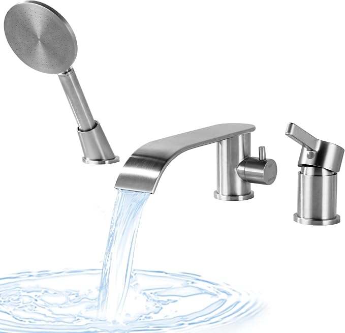 Roman Tub Faucet with Hand Shower, Deck Mount Bathtub Filler Faucet with Sprayer by LUOGULIANG
