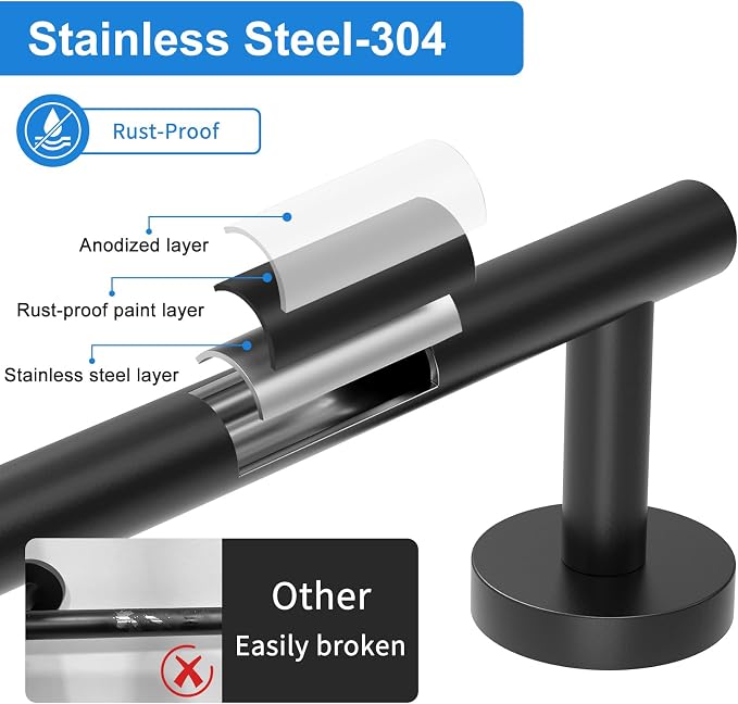 Matte Black Towel Bar, 24 Inch Bathroom Towel Rack, SUS304 Stainless Steel - Image 2
