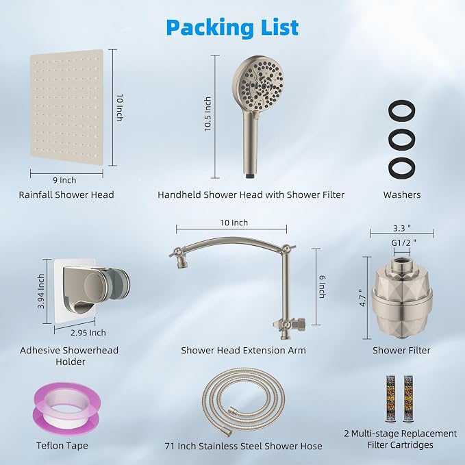 Hibbent All Metal 10'' Dual Filtered Rainfall Shower Head Combo, High Pressure - Image 8