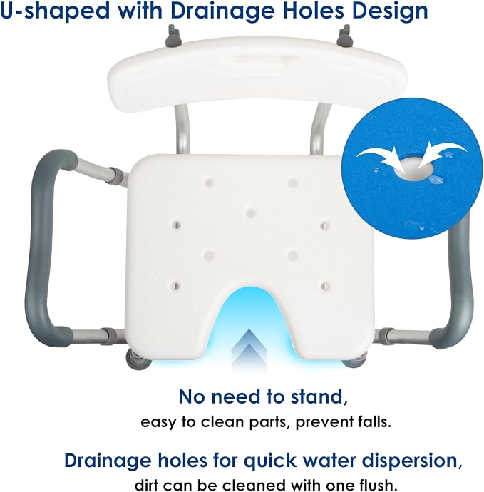 TooCust Extra Wide M-Shaped & Padded Armrests Shower Chair, 500lbs Capacity - Image 6