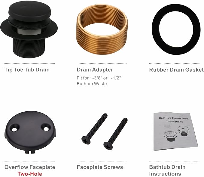 Black Bathtub Drain Tip Toe Tub Conversion Kit Assembly, Wellup Tub Drain Trim - Image 3