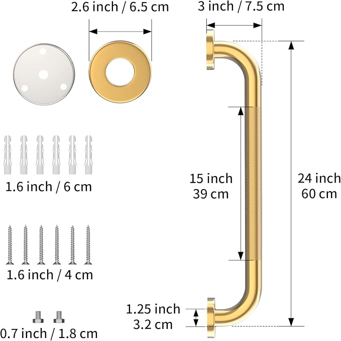 24 Inch Anti Slip Shower Grab Bar Gold, Munzong 2 Pack Bathroom Grab Bar - Image 2