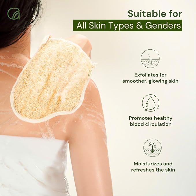 Chill Ah Green Glow Dual-Sided Loofah Bath Mitts – 100% Plant-Based, - Image 2