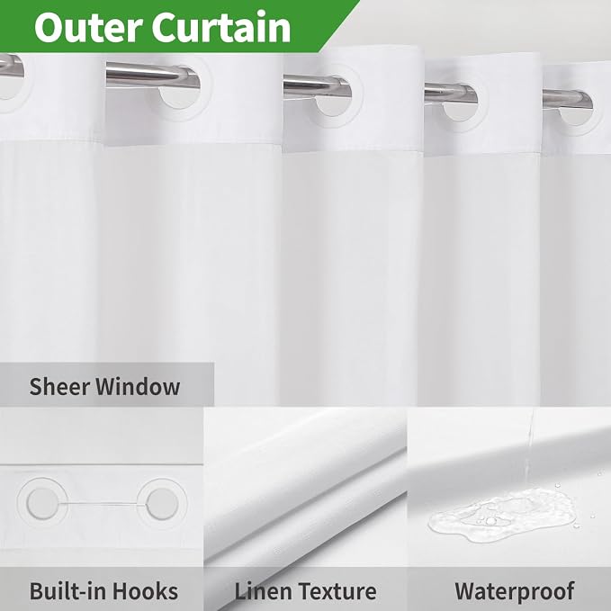 No Hooks Needed Linen Textured Shower Curtain - Image 3