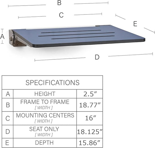 18 inch Silhouette Slimline Folding Wall Mount Shower Bench Seat - Image 2