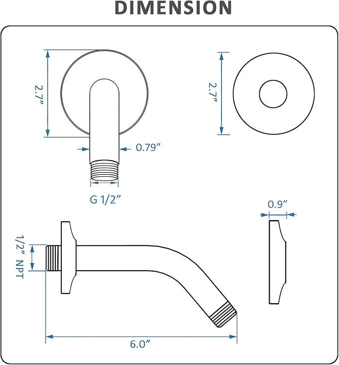BESTILL Wall Mounted 6 Inch Shower Head Arm, Shower Arm and Flange Included - Image 6