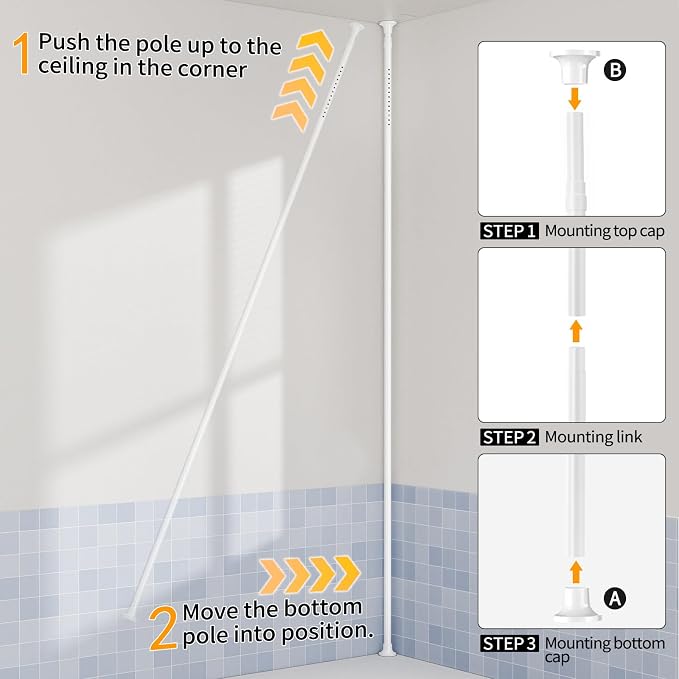 Shower Caddy Tension Pole with 4 L-Lazy Susan Organizer 360 Rotating 35-128 - Image 6