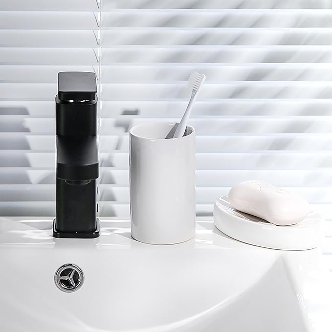 White Toothbrush Holder, Ceramic Bathroom Tumbler Cups, Toothbrush Cup - Image 5