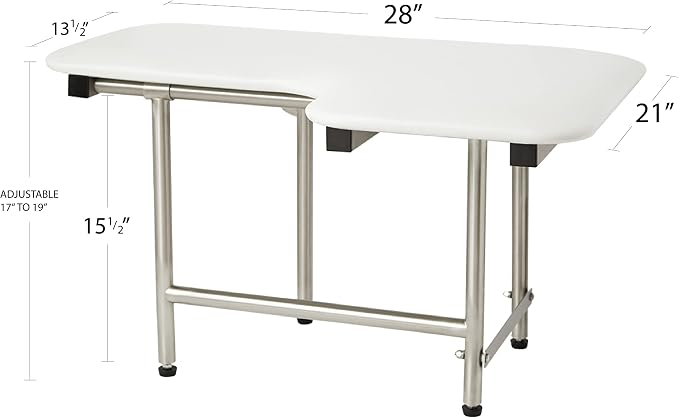 28" x 22.5" White Padded Wall Mount Folding Left-Handed Transfer Bench Shower - Image 2