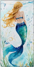 Blue-Green Scallop Mermaid Tail Beach Towel 36"x72" Golden Highlights Quick Dry by Rstick