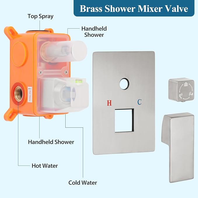 10 inch Square Shower Head and Handheld Set, Gasecoet Shower System - Image 8