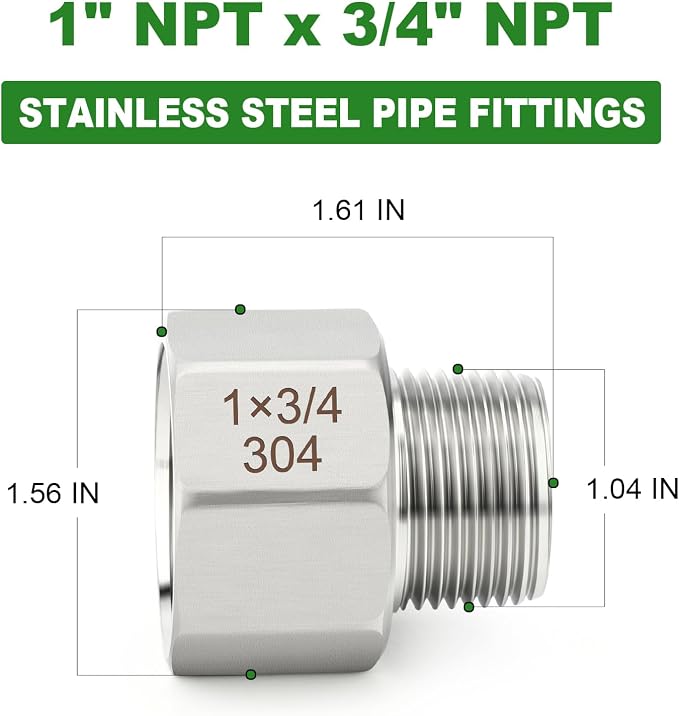 TAISHER 5PCS 304 Stainless Steel Pipe Fitting, New Reducer Adapter, 3/4" NPT - Image 2